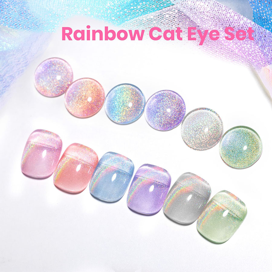 Nail Art Cat Eye Pink - QAZIXU 1/6 Parça Gökkuşağı Kedi Gözü