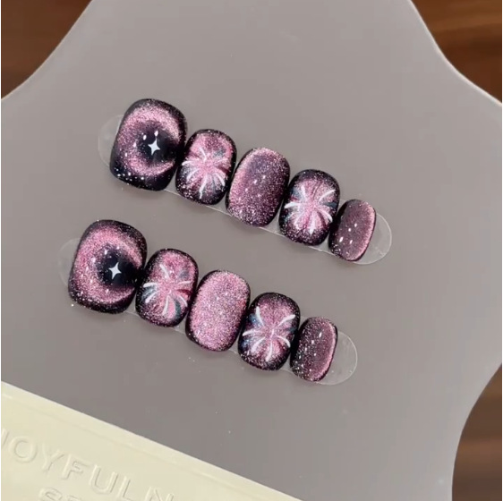 Nail Art Simple - 10 Adet Mor Kısa Yuvarlak Başlı